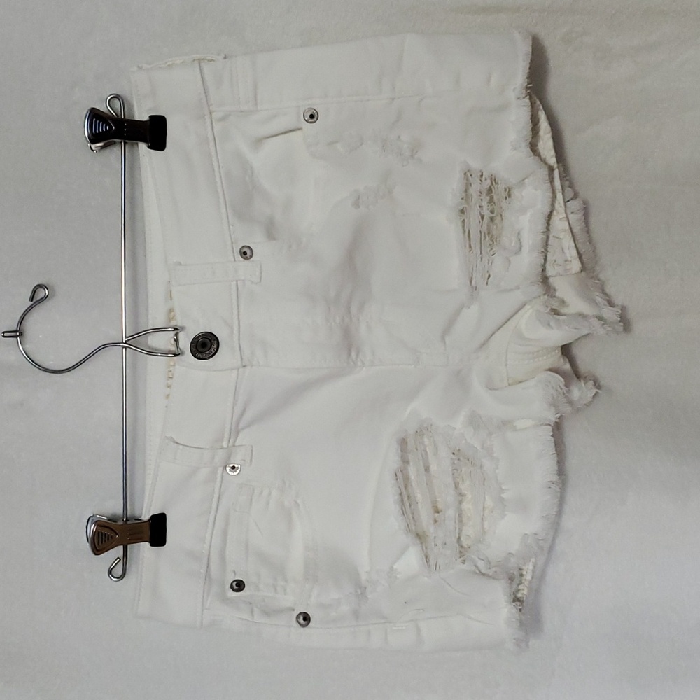 American Eagle Outfitter High Rise Shortie Distressed White Shorts Size 4